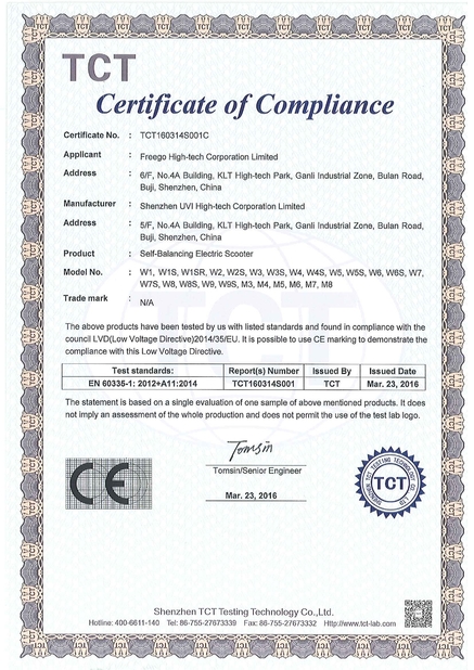 China Freego High-Tech Corporation Limited Co., Ltd. certificaten