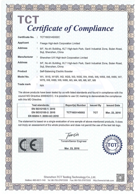 China Freego High-Tech Corporation Limited Co., Ltd. certificaten